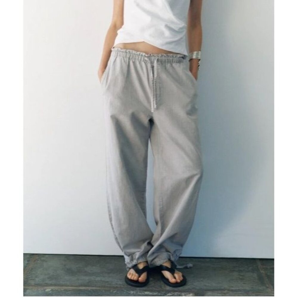 Zara LOW WAIST LOOSE JEANS linen blend Collection baggy 90s grey sz L